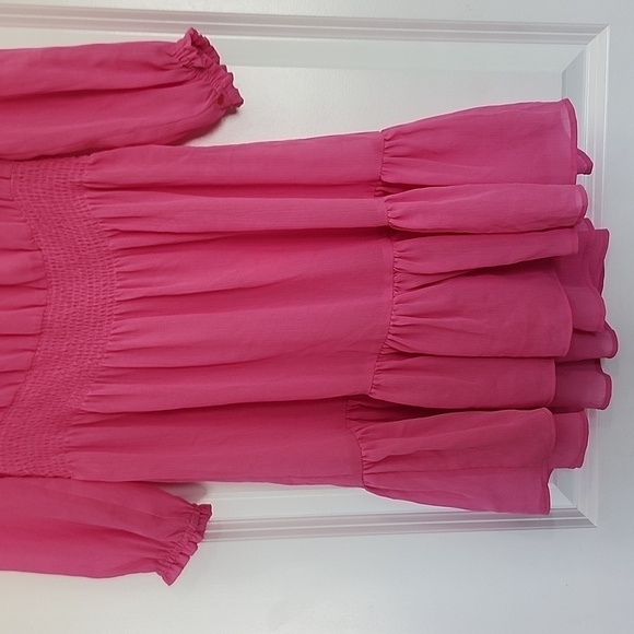J.Crew Barbie Pink Tiered Chiffon Midi Dress Size XSPetite - Picture 5 of 12